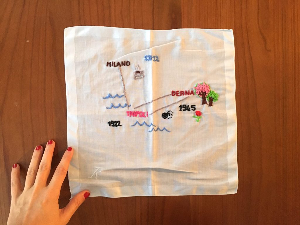 Embroidered Mindili (my handkerchief), by Martina Melilli